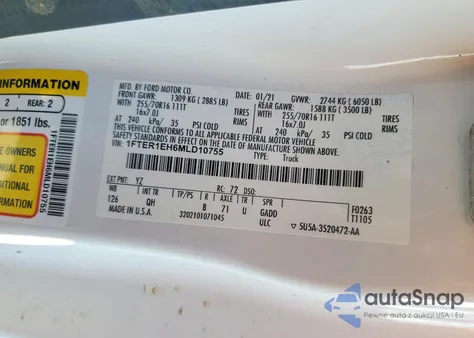 2021 Ford Ranger Xl from USA, damaged, VIN 1FTER1EH6MLD10755